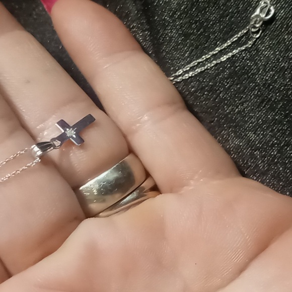 Sterling silver cross pendant necklace Child's 12 inches long stamped - Picture 2 of 2